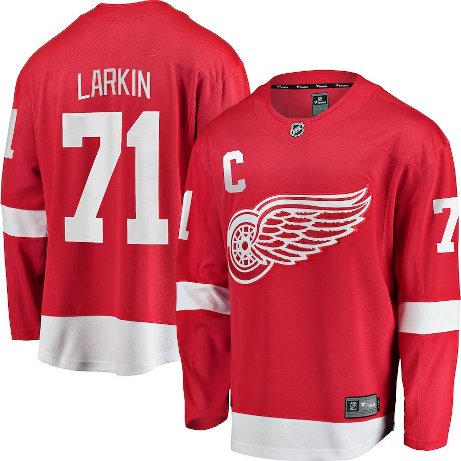 Men Detroit Red Wings #71 Dylan Larkin Fanatics Branded Red Home Captain Premier Breakaway Player NHL Jersey->detroit red wings->NHL Jersey